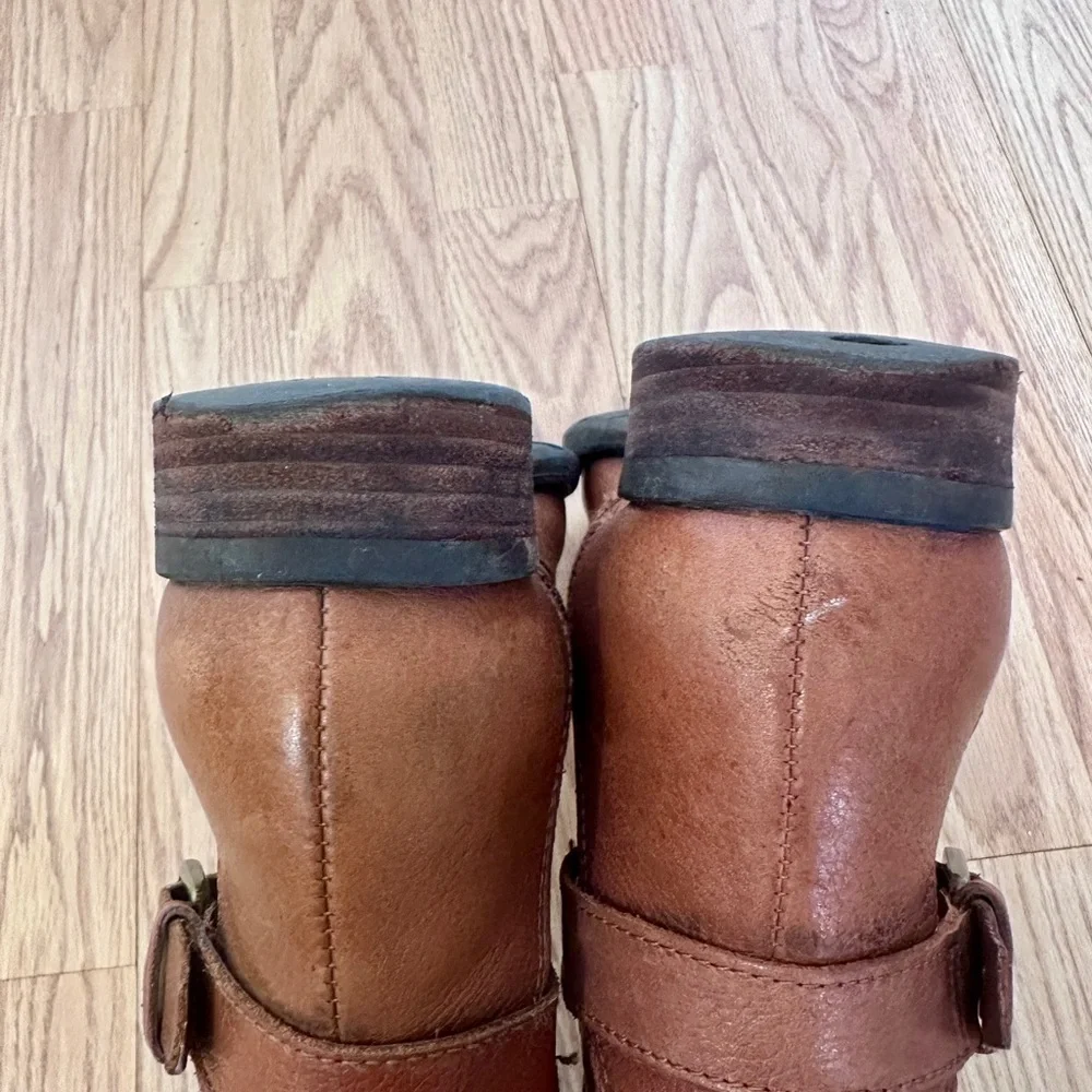 FRANCO SARTO Cognac Brown Leather Knee-High Riding Boots, Sz 6 Fall Moto Chic
